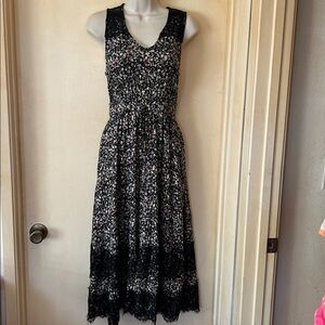 Anthropologie Ranna Gill Cynara Black Floral Midi Dress, XS-SP